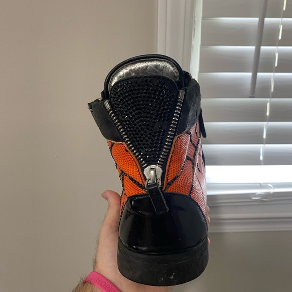 GIUSEPPE ZANOTTI Orange Leather Basketball Double-Zip High Top Sneakers - Picture 7 of 11